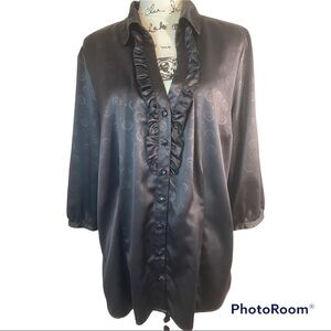 🌿Croft & Barrow woman black polyester deep v neck with ruffle blouse Sz 2X Q-15